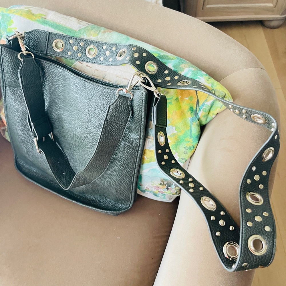White House Black Market Green Shoulder Bag with Edgy Metal Accents